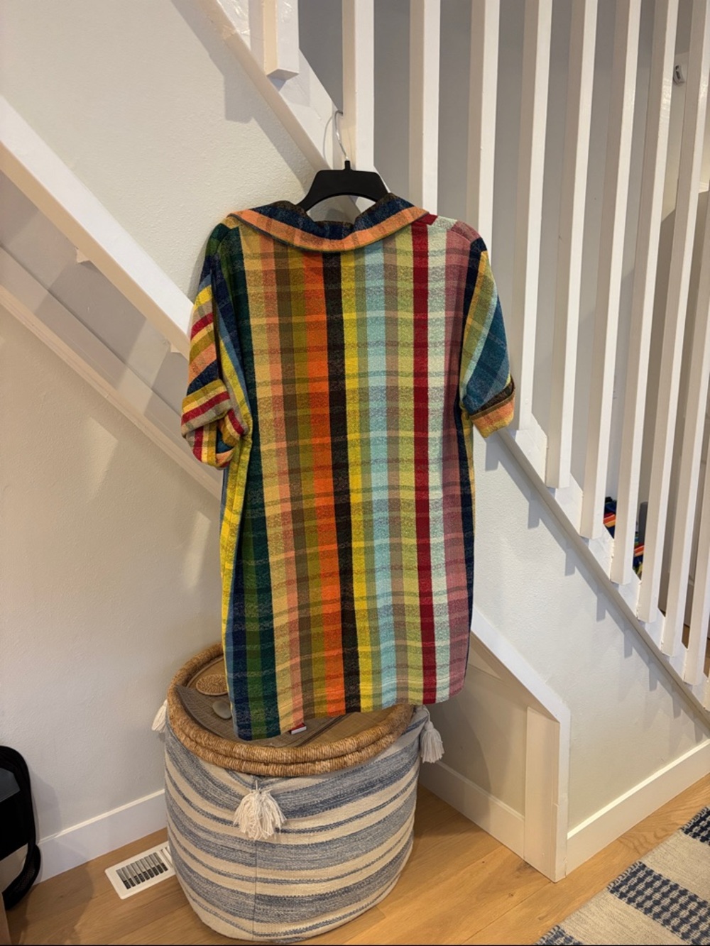 Warm Multicolor Plaid Mini Dress - Yellow Green Blue Orange Pink - Picture 2 of 5